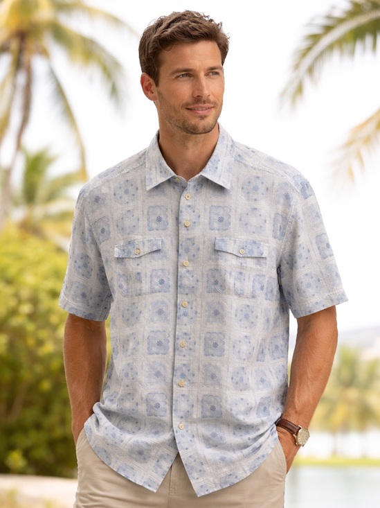 Tommy Bahama Other - Tommy Bahama Shirt Mens XLX Blue Linen Floral Hawaiian Beach Vacation Dad Summer